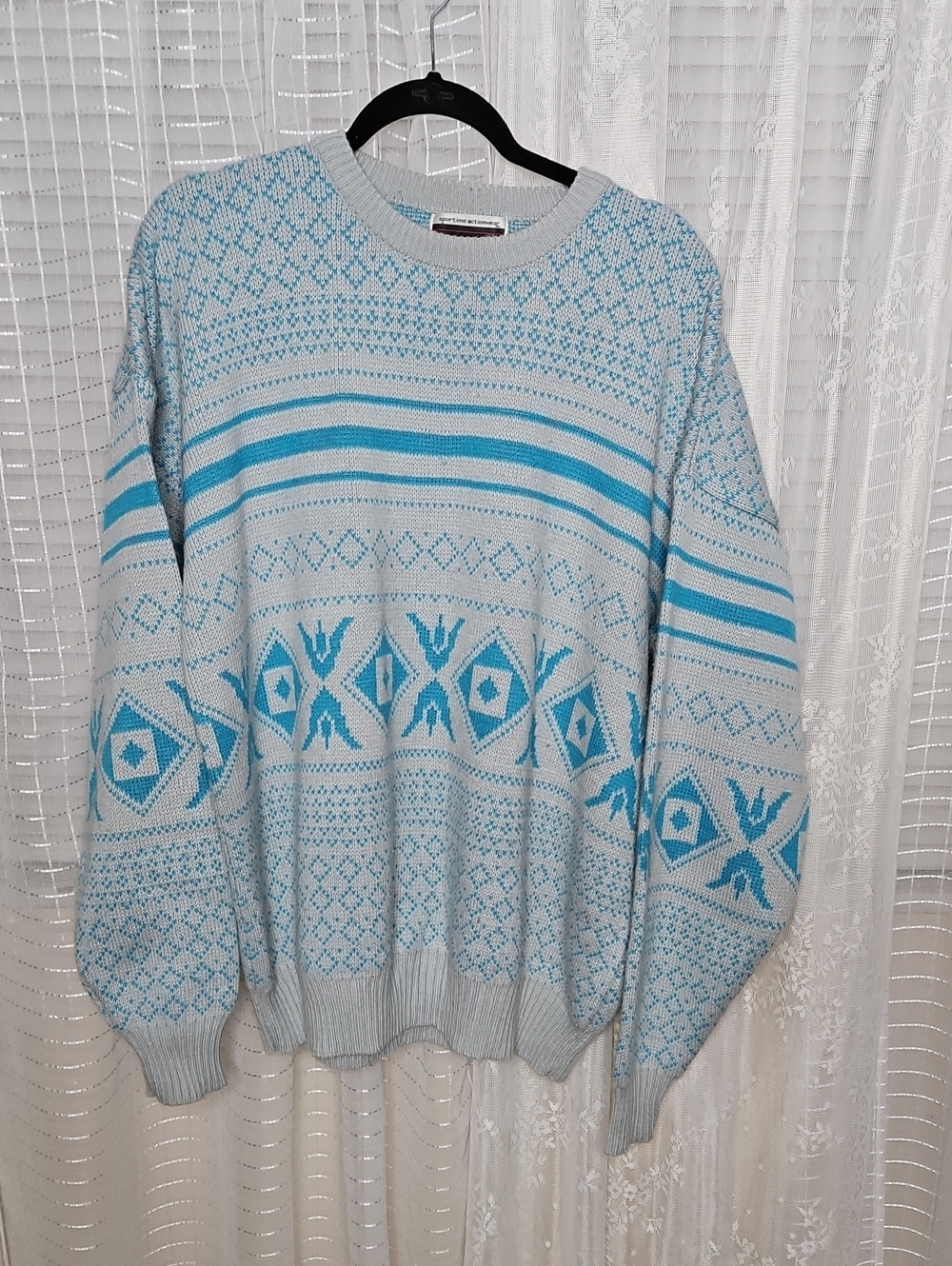 1990s GranpaCore knit crewneck Oversized  sweater W/ geometric design SxL